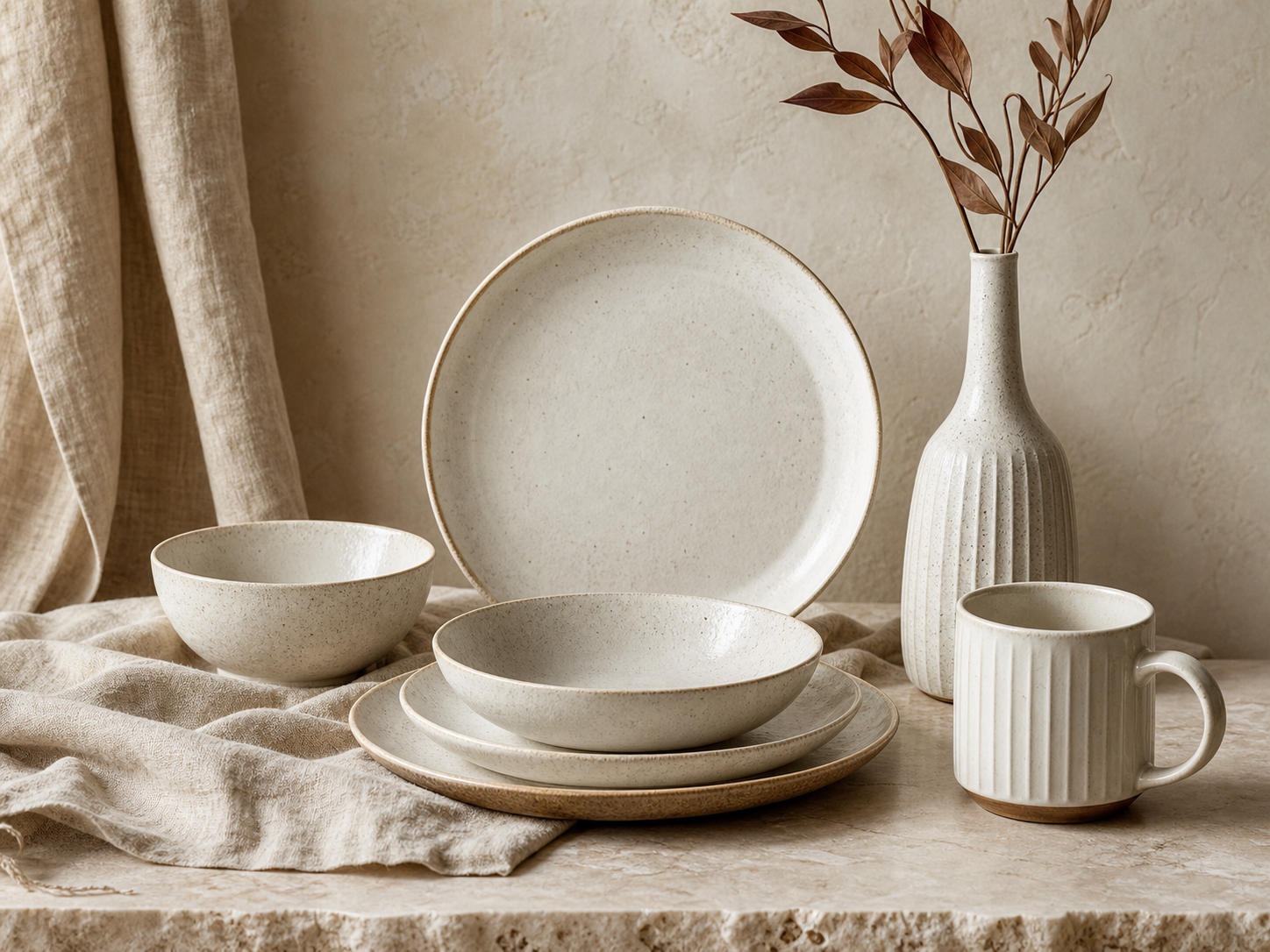 Neutral ceramic crockery placeholder for ceramic dinner set