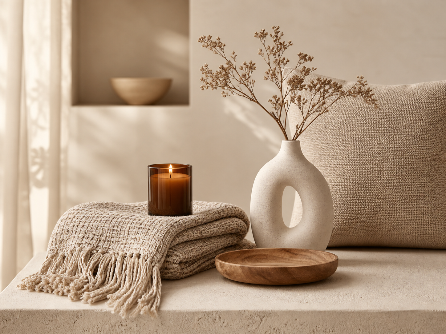 Neutral home essentials placeholder for woven home throw